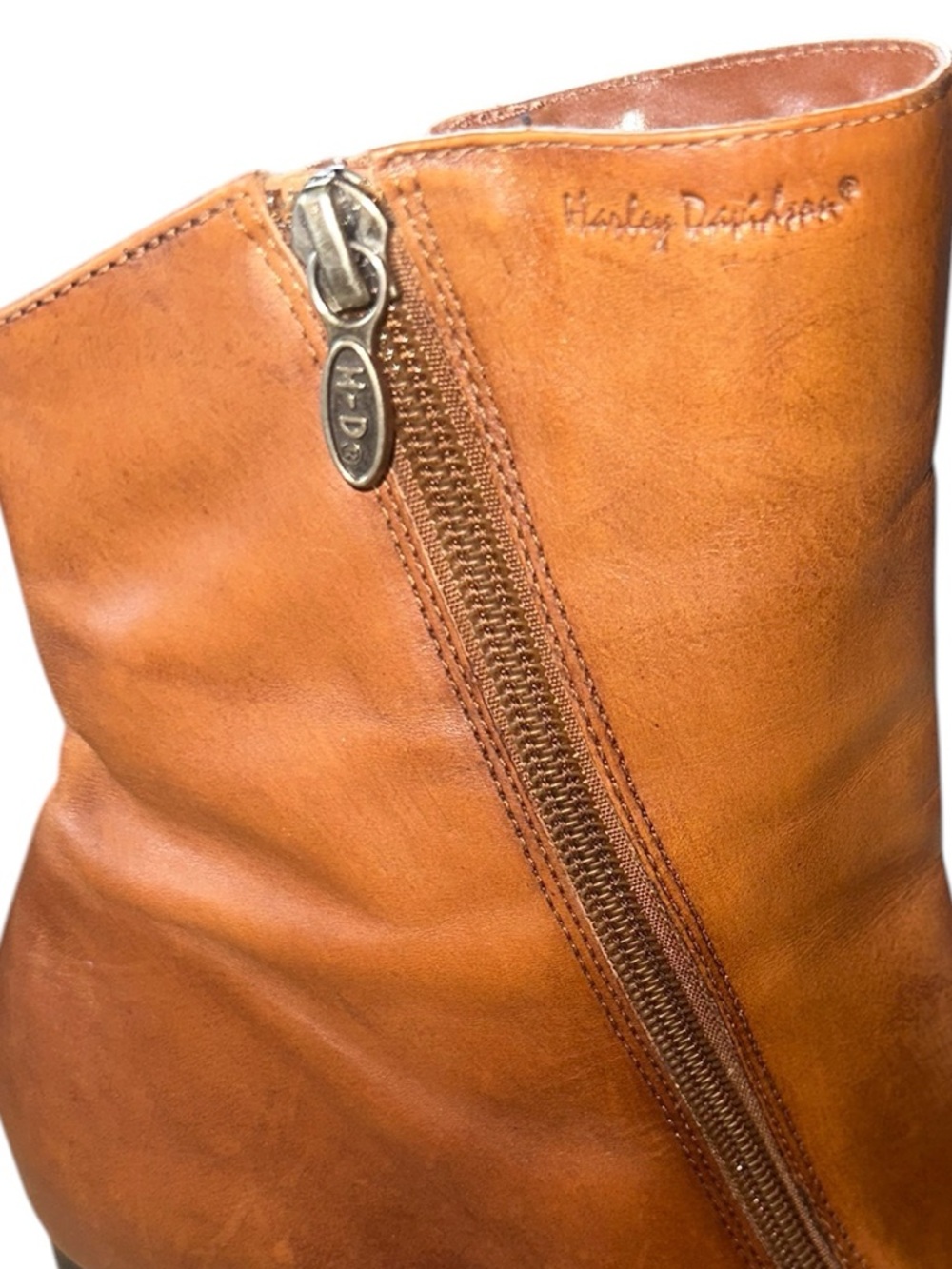 Harley-Davidson Brown Leather Dual Zip Up Squared Pointed Toe Boots Sz 9 - Picture 5 of 13